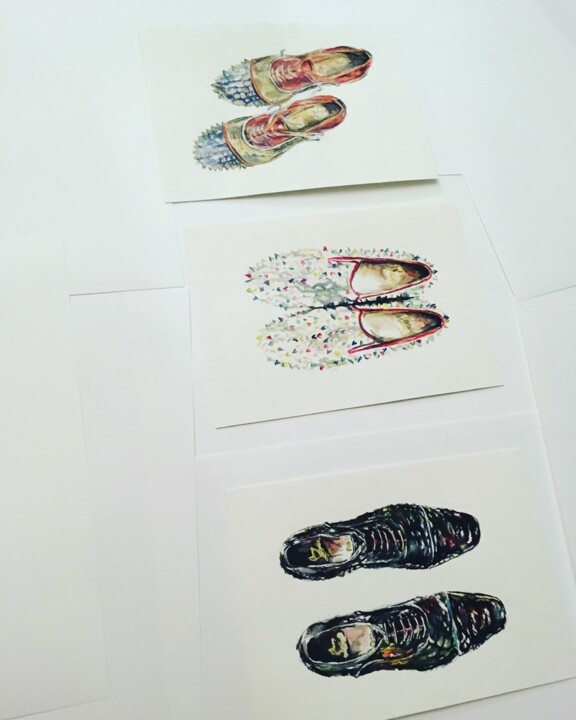 Drawing titled "Louboutins" by Serge Lilac, Original Artwork, Watercolor