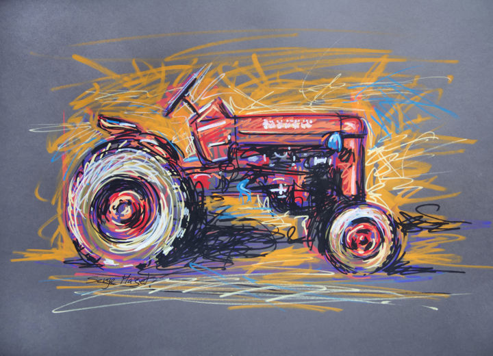 Drawing titled "tracteur" by Serge Mazet, Original Artwork, Marker