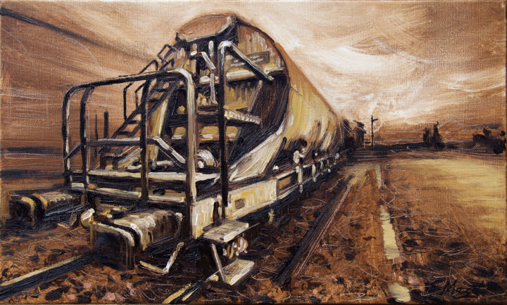 Painting titled "Wagon" by Serge Mazet, Original Artwork, Oil