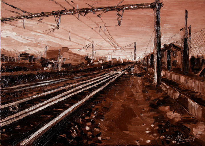 Peinture intitulée "Rails" par Serge Mazet, Œuvre d'art originale, Huile