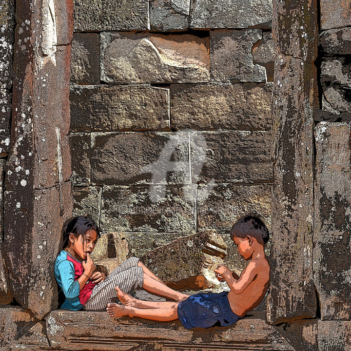 Arts numériques intitulée "Enfants du Cambodge" par Serge Nouchi, Œuvre d'art originale