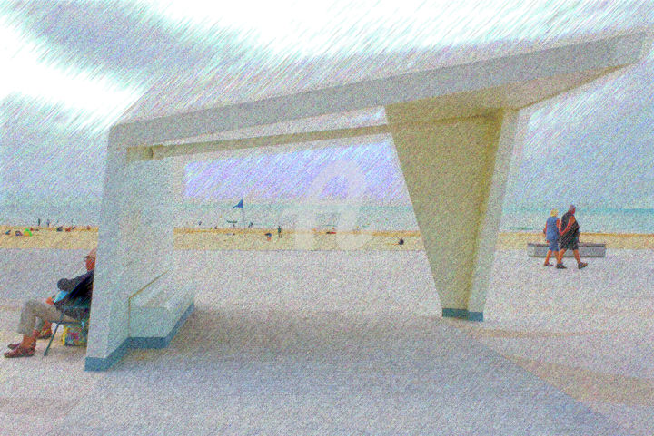 Arts numériques intitulée "Scéne de plage" par Serge Nouchi, Œuvre d'art originale, Travail numérique 2D