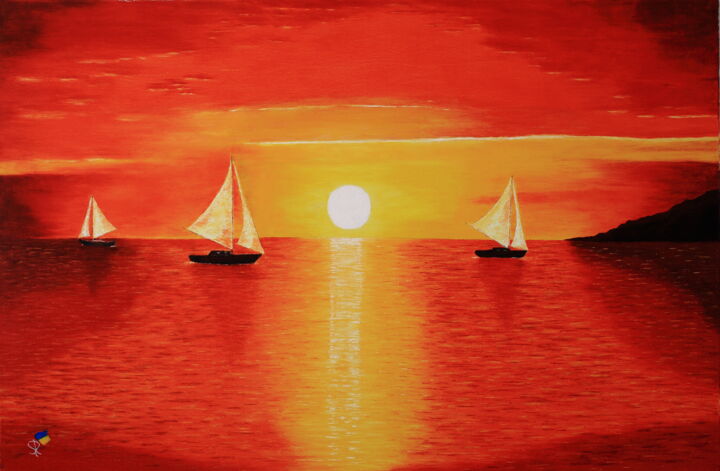 Malerei mit dem Titel "Orange shine" von Serge Ra, Original-Kunstwerk, Öl