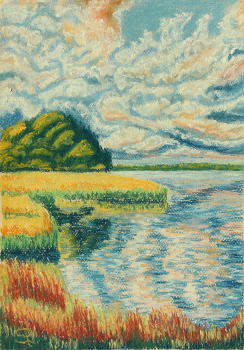 Zeichnungen mit dem Titel "Hot summer" von Serge Ra, Original-Kunstwerk, Pastell