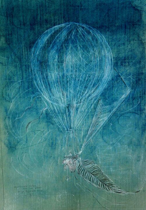 Dessin intitulée "Mystérieux ballon a…" par Serge Reynaud (Art of Flying), Œuvre d'art originale, Pastel