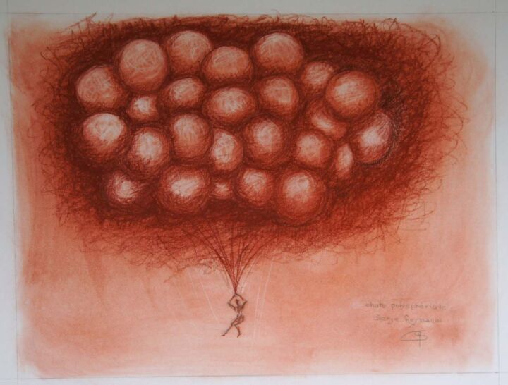 Dessin intitulée "Chute Polysphérique" par Serge Reynaud (Art of Flying), Œuvre d'art originale, Crayon