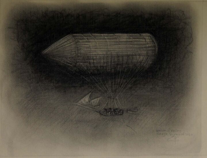 Zeichnungen mit dem Titel "Ballon cylindro con…" von Serge Reynaud (Art of Flying), Original-Kunstwerk, Graphit