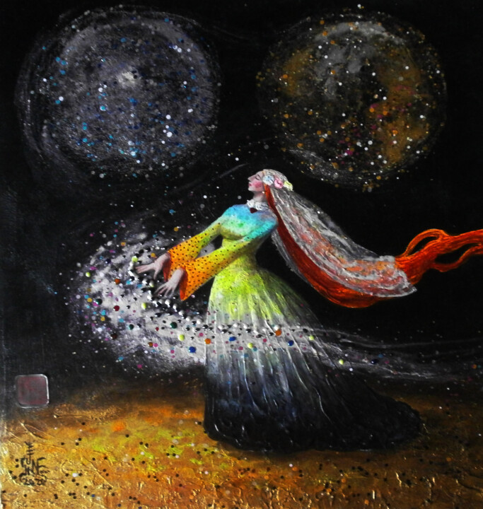 Картина под названием "Соната двух лун" - Serge Sunne, Подлинное произведение искусства, Акрил