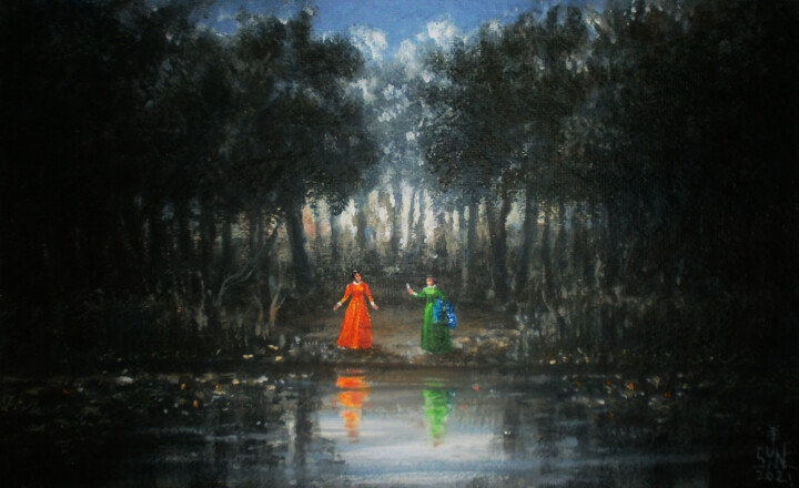 Картина под названием "На реке" - Serge Sunne, Подлинное произведение искусства, Акрил