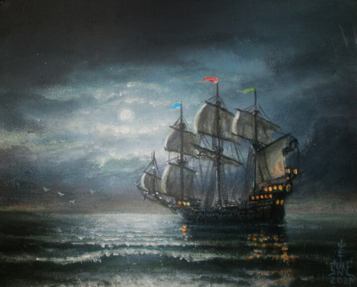 Painting titled "На рейде" by Serge Sunne, Original Artwork, Acrylic