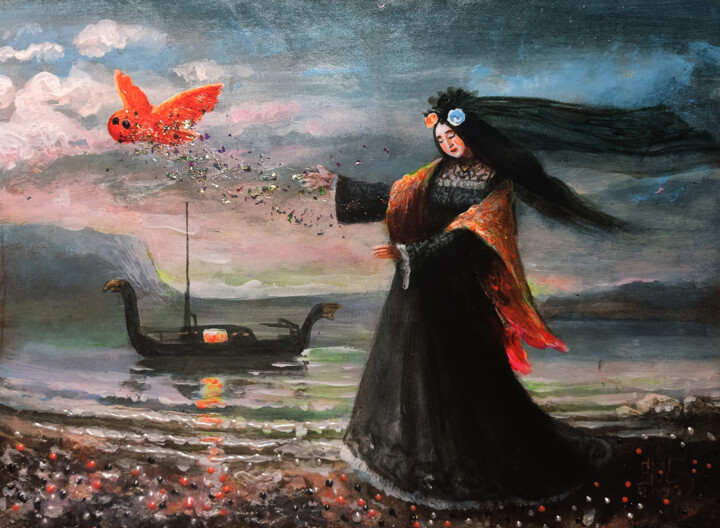 Картина под названием "Отпуская красную со…" - Serge Sunne, Подлинное произведение искусства, Акрил