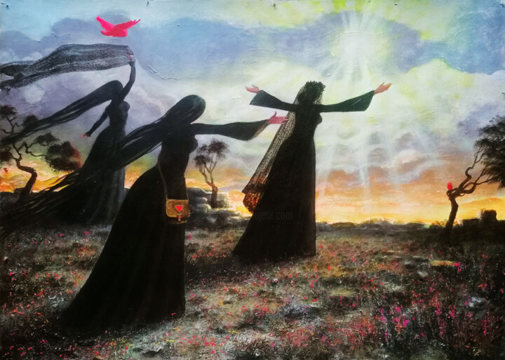 Painting titled "sisters of the sola…" by Serge Sunne, Original Artwork, Acrylic