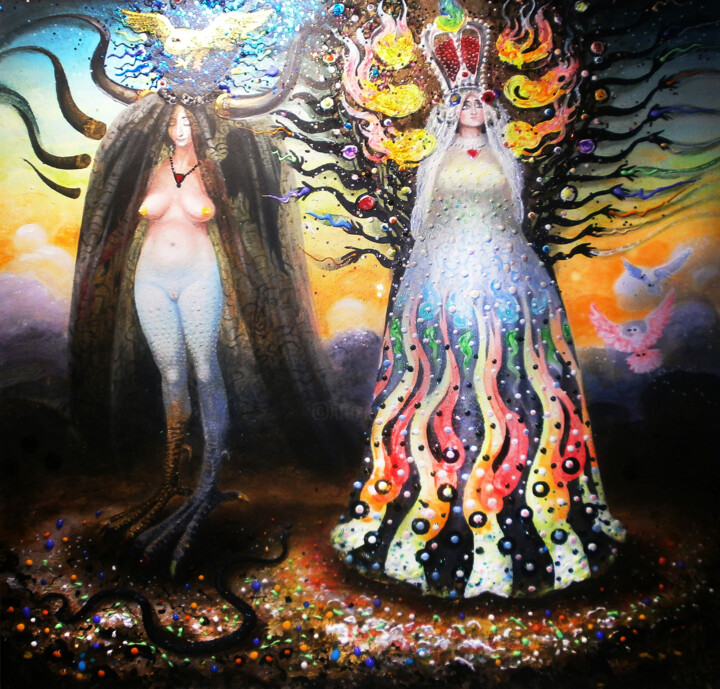 Peinture intitulée "MATRONITH & LILITH" par Serge Sunne, Œuvre d'art originale, Acrylique