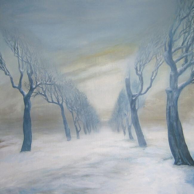 Painting titled "winter road" by Serge Sunne, Original Artwork