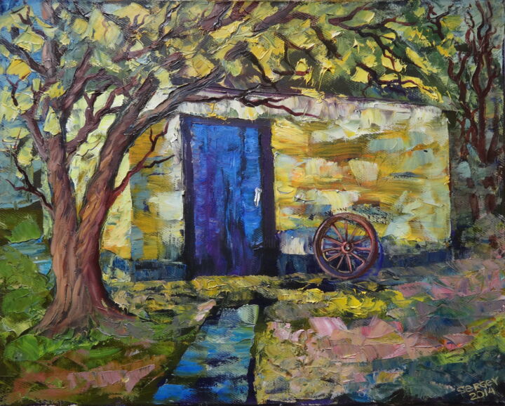 Peinture intitulée "Country courtyard." par Serge Syrok, Œuvre d'art originale, Huile Monté sur Châssis en bois