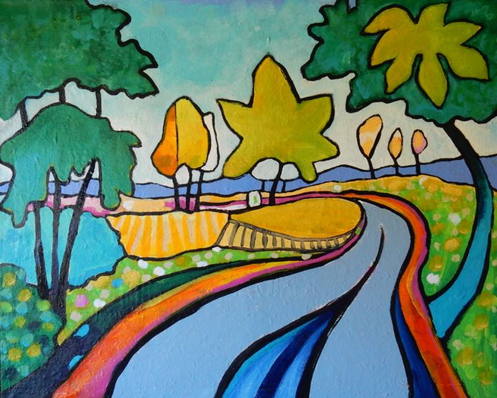 Painting titled "Une Route" by Serge Thiery, Original Artwork, Acrylic