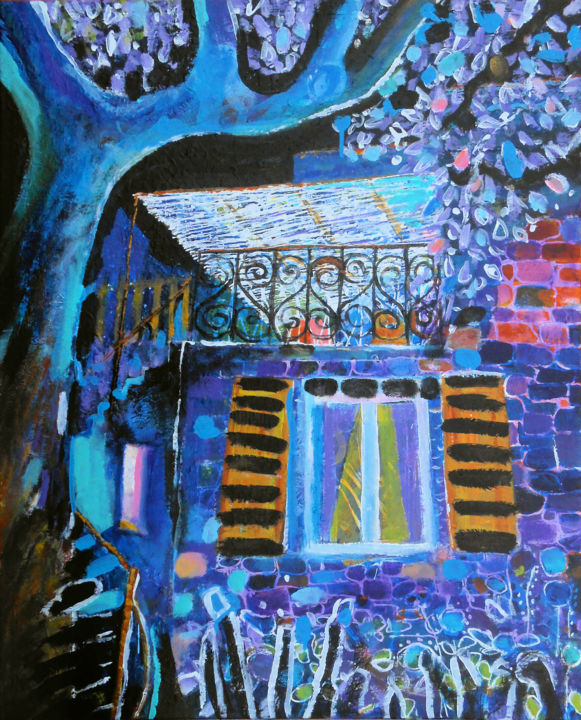 Malerei mit dem Titel "La Terrasse" von Serge Thiery, Original-Kunstwerk, Acryl