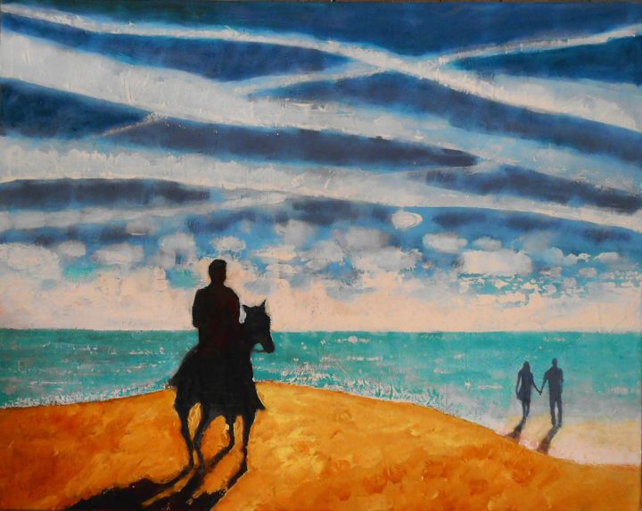 Painting titled "Sur La Dune" by Serge Thiery, Original Artwork, Acrylic