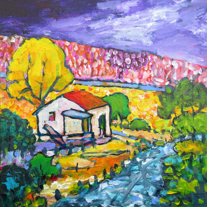Painting titled "La Grange" by Serge Thiery, Original Artwork, Acrylic