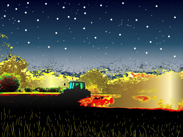 Digital Arts titled "Harvest Night" by Serge Thiery, Original Artwork, Digital Painting