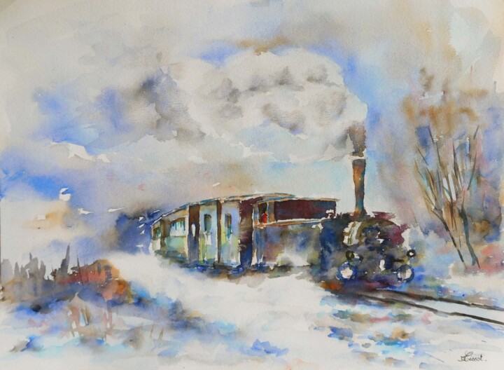 Картина под названием "la locomotive" - Serge Tissot, Подлинное произведение искусства, Акварель