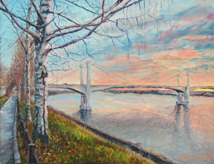 Картина под названием "Кимры. Мост через В…" - Serge Zaitsev, Подлинное произведение искусства, Масло