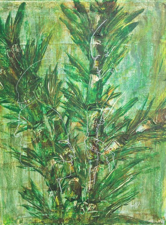 Painting titled "Bambou" by Serge Assaf, Original Artwork, Acrylic