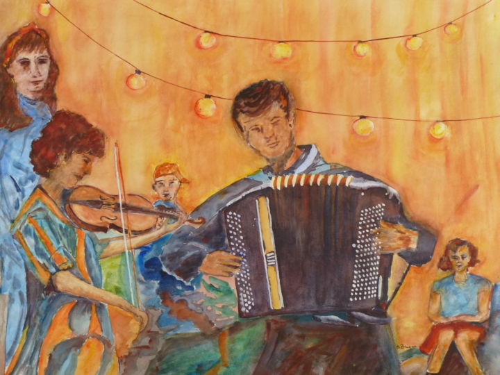 Peinture intitulée "Musique populaire" par Serge Brizai, Œuvre d'art originale, Aquarelle