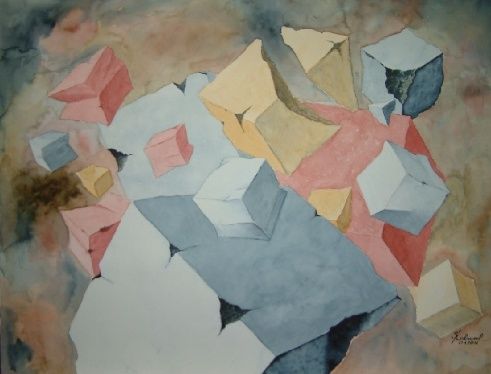 Pittura intitolato "Cubes" da Serge Cabanel, Opera d'arte originale