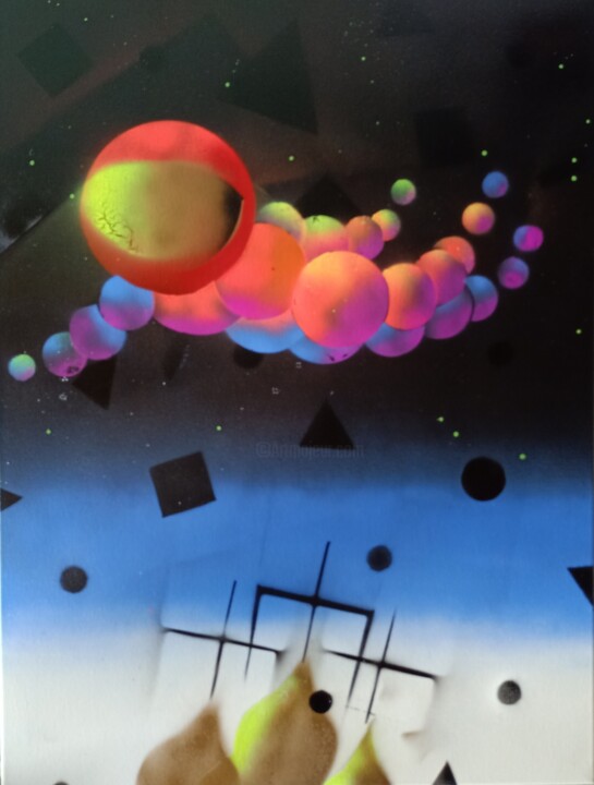 Painting titled "Flying over superst…" by Sergei Andreev, Original Artwork, Spray paint