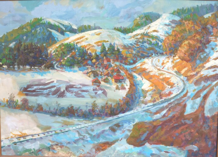 Картина под названием "Железная дорога" - Sergei Bogachik, Подлинное произведение искусства, Масло