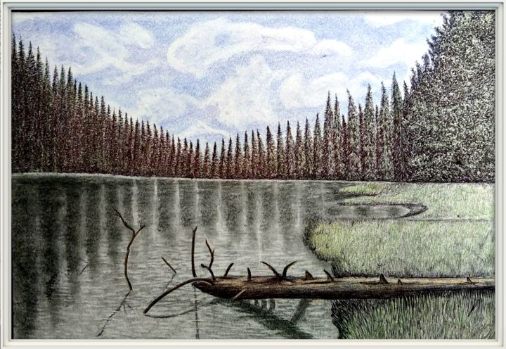 Dibujo titulada "Озеро" por Sergei Burdyk, Obra de arte original, Lápiz