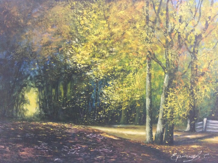 Painting titled "Yellow autumn" by Sergei Jermolajev, Original Artwork, Oil