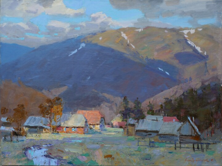Painting titled "Mountain air" by Sergei Kondratiuk, Original Artwork, Oil
