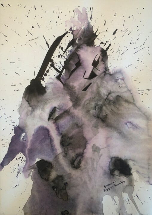 Malarstwo zatytułowany „purple warrior” autorstwa Sergei Kozachenko, Oryginalna praca, Atrament