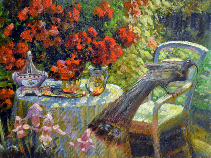 Painting titled "Table in the garden" by Sergei Lisitsyn, Original Artwork, Oil