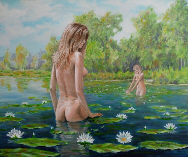 Картина под названием "Водяные лилии" - Сергей Фалалеев, Подлинное произведение искусства, Масло