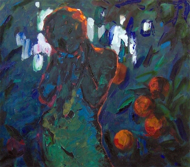 Painting titled "Girl in the Garden" by Sergej Jakovlev, Original Artwork