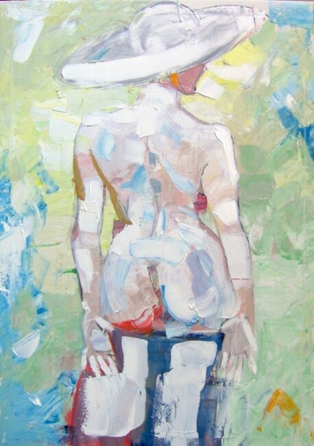 Pintura titulada "White Hat" por Sergej Jakovlev, Obra de arte original
