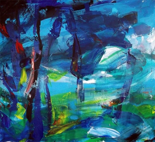Painting titled "Rainy Trees" by Sergej Jakovlev, Original Artwork