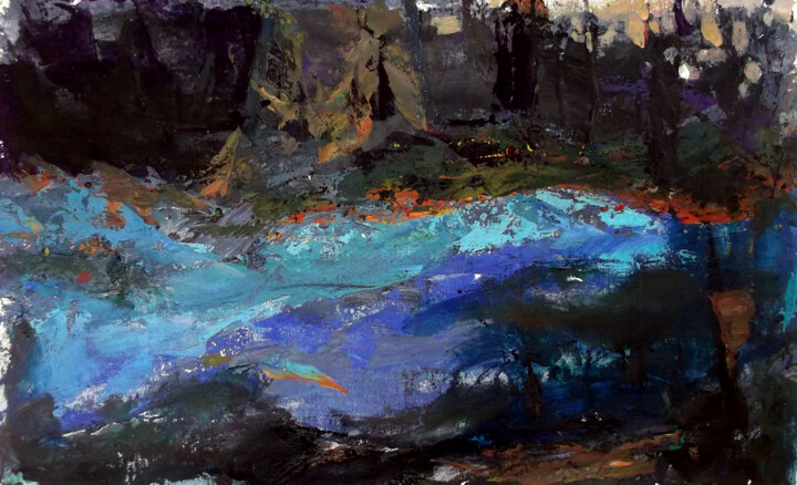 Peinture intitulée "Lake" par Sergej Jakovlev, Œuvre d'art originale, Acrylique