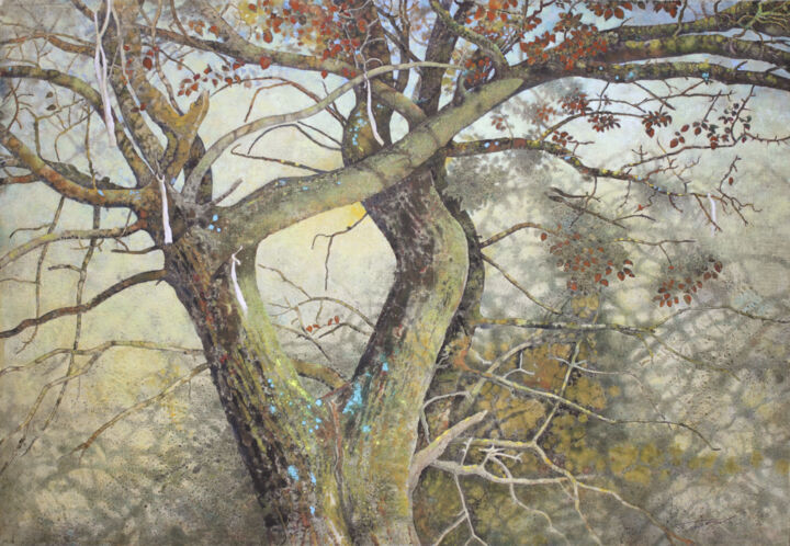 Painting titled "Tree" by Sergej Pisarenko, Original Artwork, Oil
