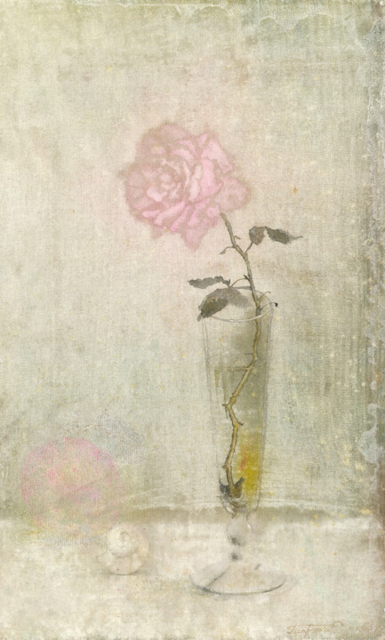 Картина под названием "Rose" - Sergej Pisarenko, Подлинное произведение искусства, Акварель