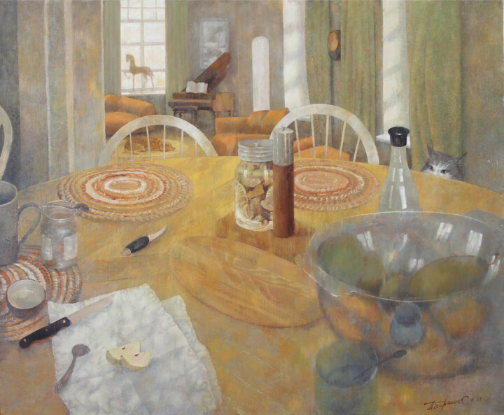 Pintura titulada "Breakfast" por Sergej Pisarenko, Obra de arte original, Oleo