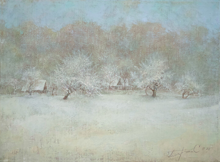 Painting titled "Winter Garden" by Sergej Pisarenko, Original Artwork, Oil
