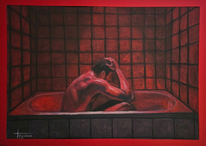 Painting titled "Пустая ванна" by Sergej Trusin, Original Artwork, Pastel