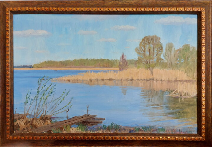 Painting titled "Светлый день" by Sergei Iurevich Gusev, Original Artwork, Oil Mounted on Cardboard