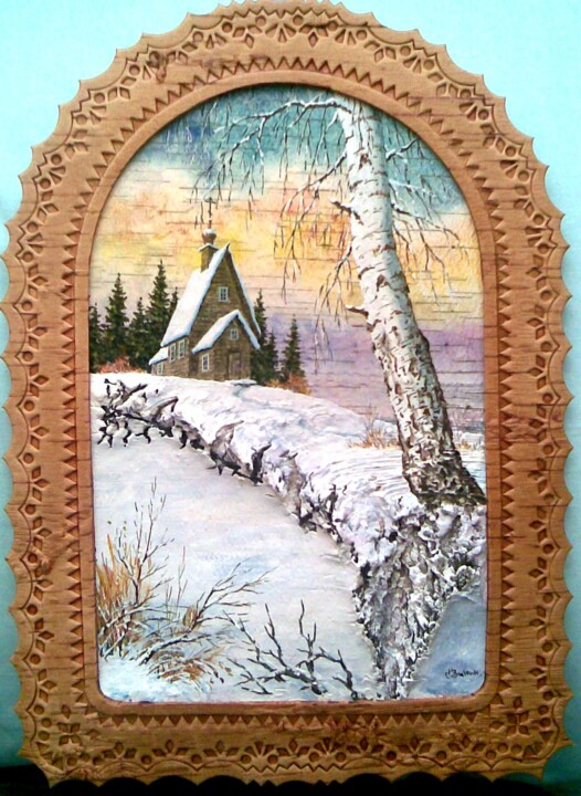 Painting titled "Золотое небо" by Zinin, Original Artwork, Oil