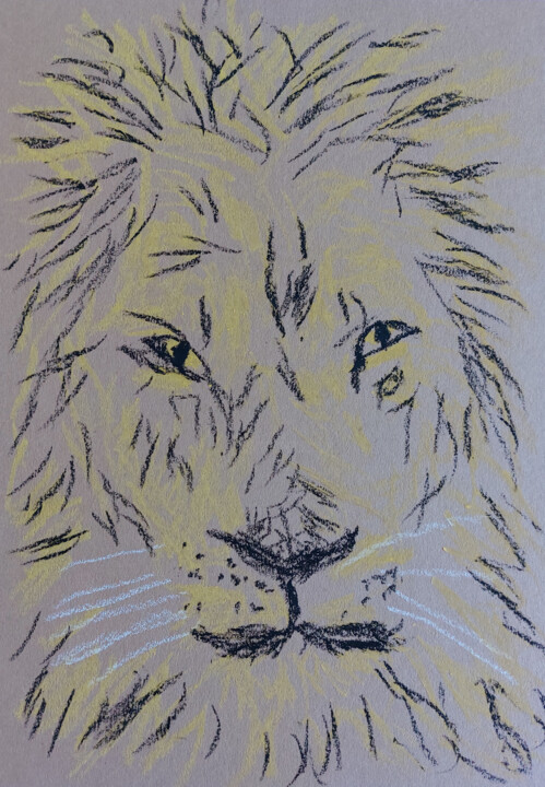 Drawing titled "Lion" by Sergej Danko, Original Artwork, Pastel
