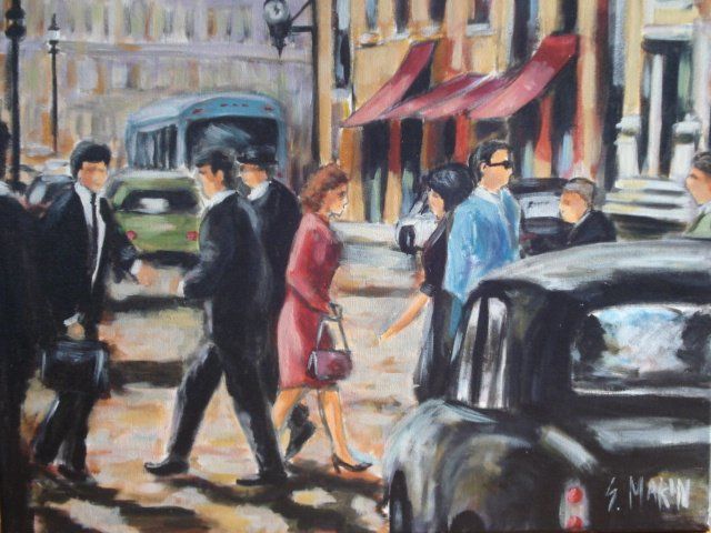 Painting titled "L heure de pointe" by Serge Marin, Original Artwork, Oil